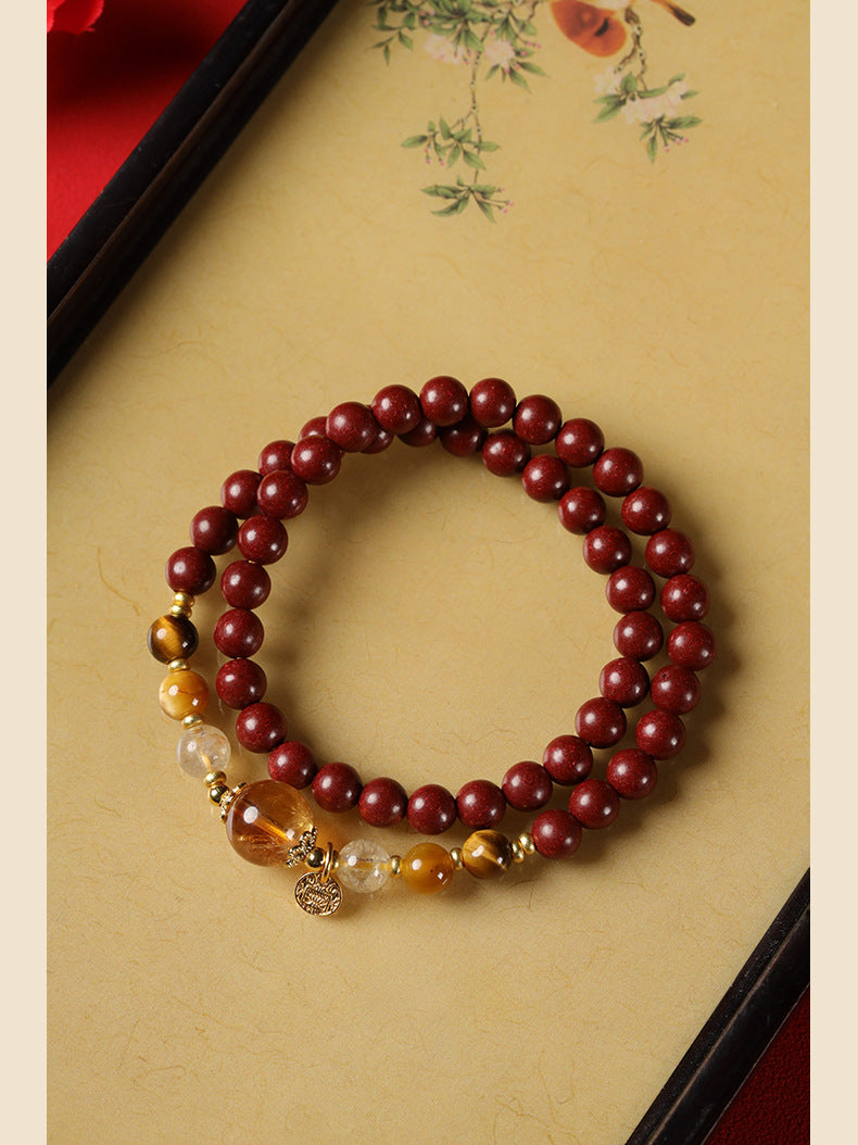 New Chinese-Style Red Incense-Bead Double-Circle Bracelet