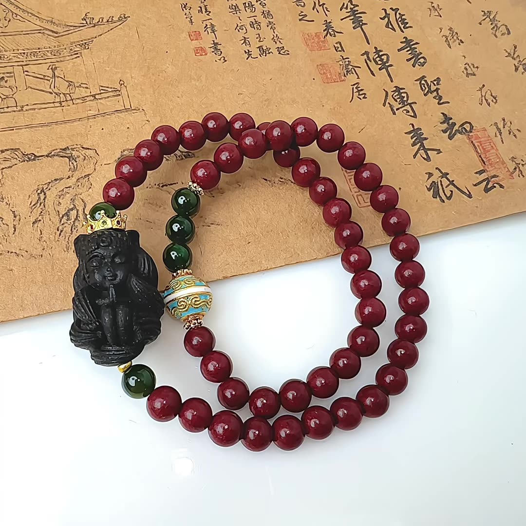 Intangible Cultural Heritage Cloisonné Ancient Method Incense-Bead Nine-Tailed Fox New Chinese-Style Bracelet