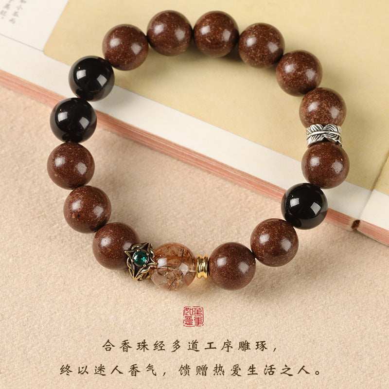 Black Crystal Super Seven Goose Pear Incense-Bead Bracelet