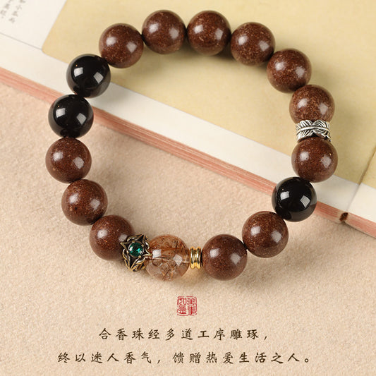 Black Crystal Super Seven Goose Pear Incense-Bead Bracelet