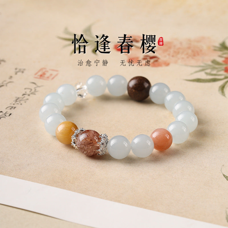 Literary and Artistic Blue Chalcedony with Summer-Cooling Incense-Bead Super Seven Fortune-Turning Bead Bracelet
