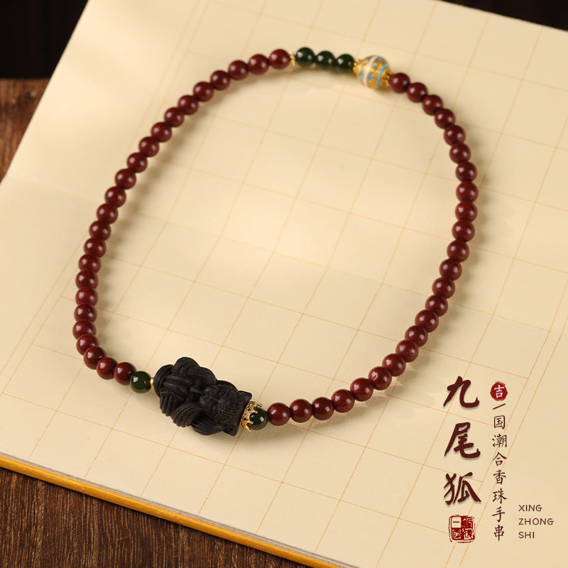 Intangible Cultural Heritage Cloisonné Ancient Method Incense-Bead Nine-Tailed Fox New Chinese-Style Bracelet