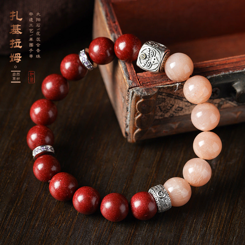 Tibetan Silver Zhakilam Sunstone BraceleTibetan Silver Zhakilam Sunstone Bracele