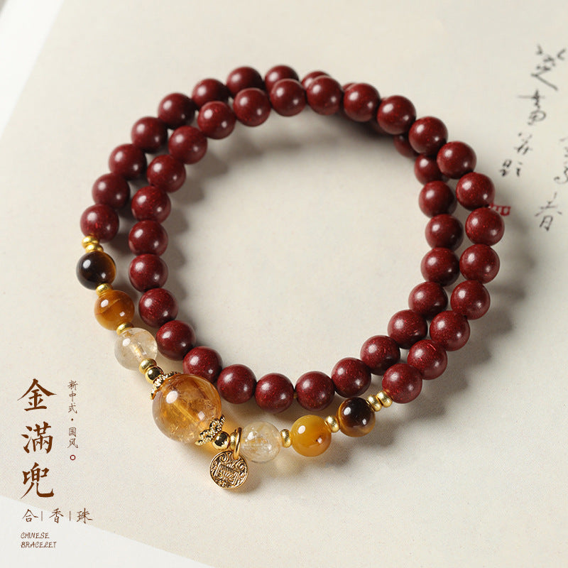 New Chinese-Style Red Incense-Bead Double-Circle Bracelet