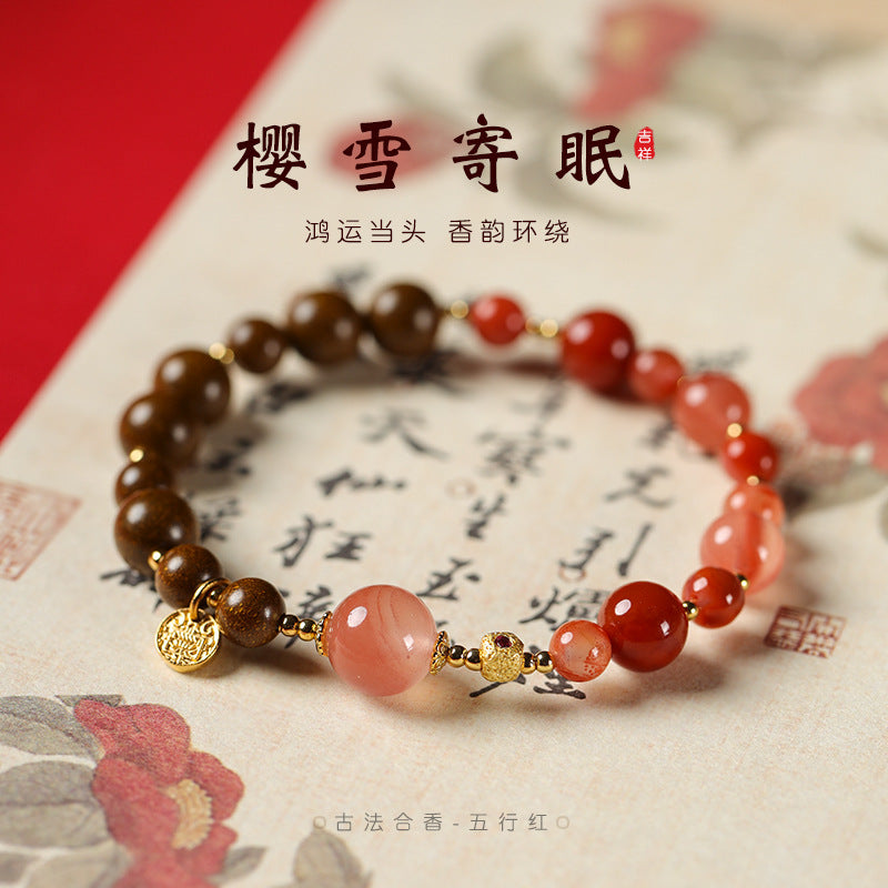 Incense-Bead Southern Red Agate Five-Way God of Wealth Bracelet