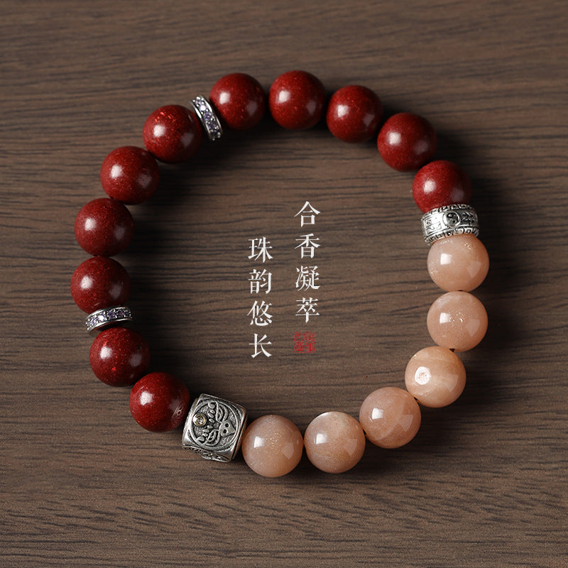 Tibetan Silver Zhakilam Sunstone BraceleTibetan Silver Zhakilam Sunstone Bracele