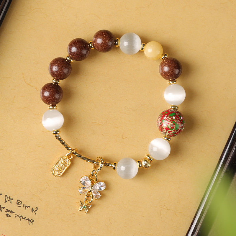 Intangible Cultural Heritage Cat's Eye Stone Ping'an Xile Sand Gold Single-Circle Bracelet