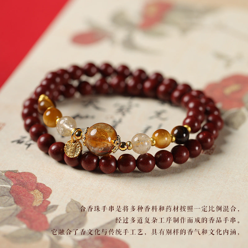 New Chinese-Style Red Incense-Bead Double-Circle Bracelet