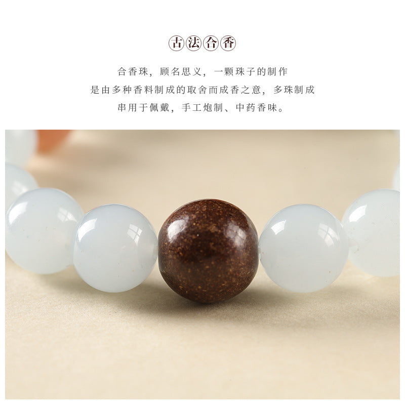 Literary and Artistic Blue Chalcedony with Summer-Cooling Incense-Bead Super Seven Fortune-Turning Bead Bracelet