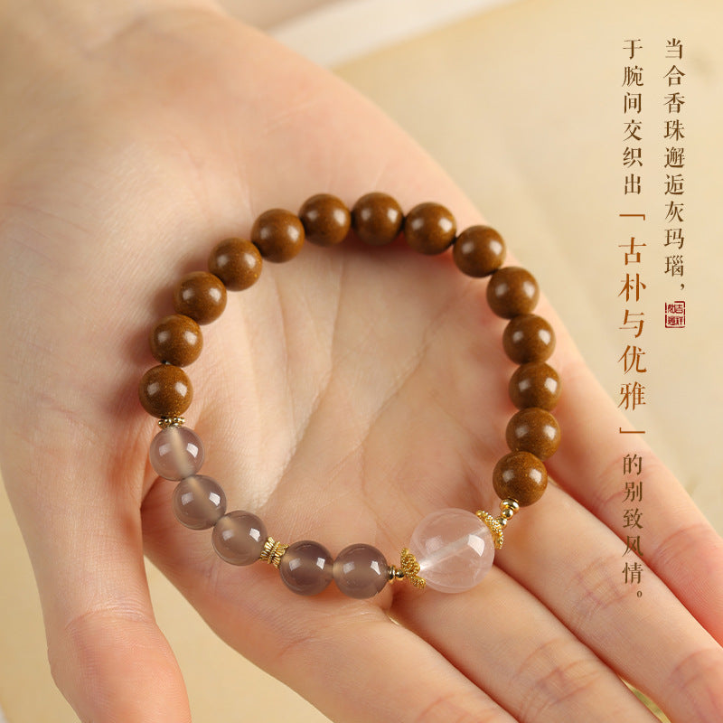 Intangible Cultural Heritage Craft Incense Beads (Gray Agate and Rose Quartz Style)