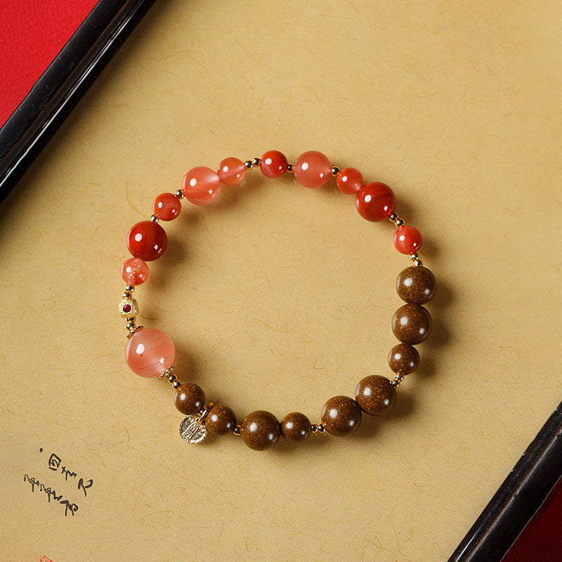 Incense-Bead Southern Red Agate Five-Way God of Wealth Bracelet