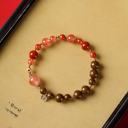 Incense-Bead Southern Red Agate Five-Way God of Wealth Bracelet