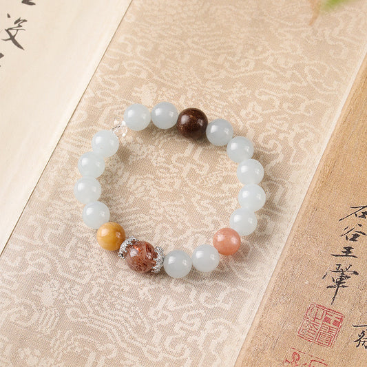 Literary and Artistic Blue Chalcedony with Summer-Cooling Incense-Bead Super Seven Fortune-Turning Bead Bracelet