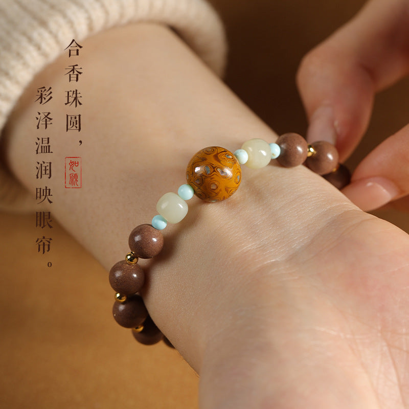 Zen-Style White Dragon Saliva Lacquer Bead Bracelet
