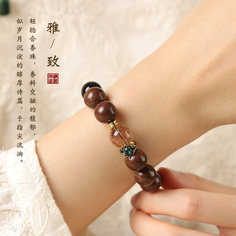 Black Crystal Super Seven Goose Pear Incense-Bead Bracelet