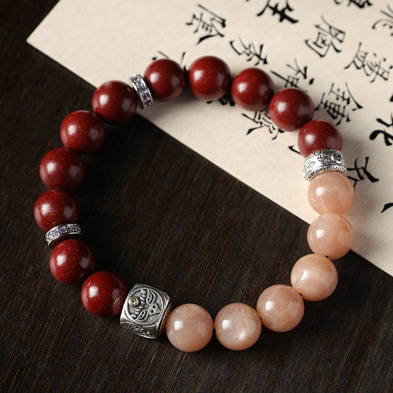 Tibetan Silver Zhakilam Sunstone BraceleTibetan Silver Zhakilam Sunstone Bracele