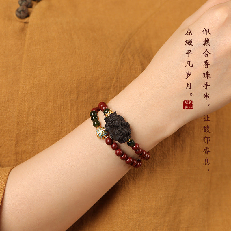 Intangible Cultural Heritage Cloisonné Ancient Method Incense-Bead Nine-Tailed Fox New Chinese-Style Bracelet