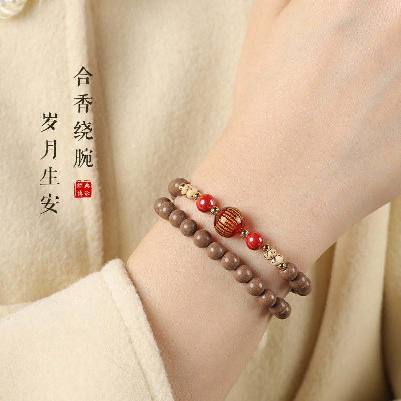 Imperial Sand Five Elements White Incense-Bead Double-Circle Bracelet