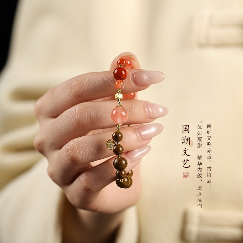 Incense-Bead Southern Red Agate Five-Way God of Wealth Bracelet
