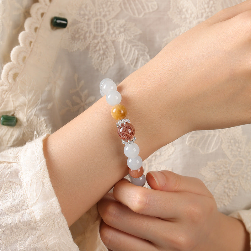Literary and Artistic Blue Chalcedony with Summer-Cooling Incense-Bead Super Seven Fortune-Turning Bead Bracelet