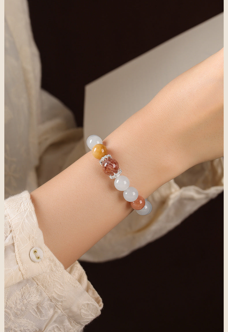 Literary and Artistic Blue Chalcedony with Summer-Cooling Incense-Bead Super Seven Fortune-Turning Bead Bracelet