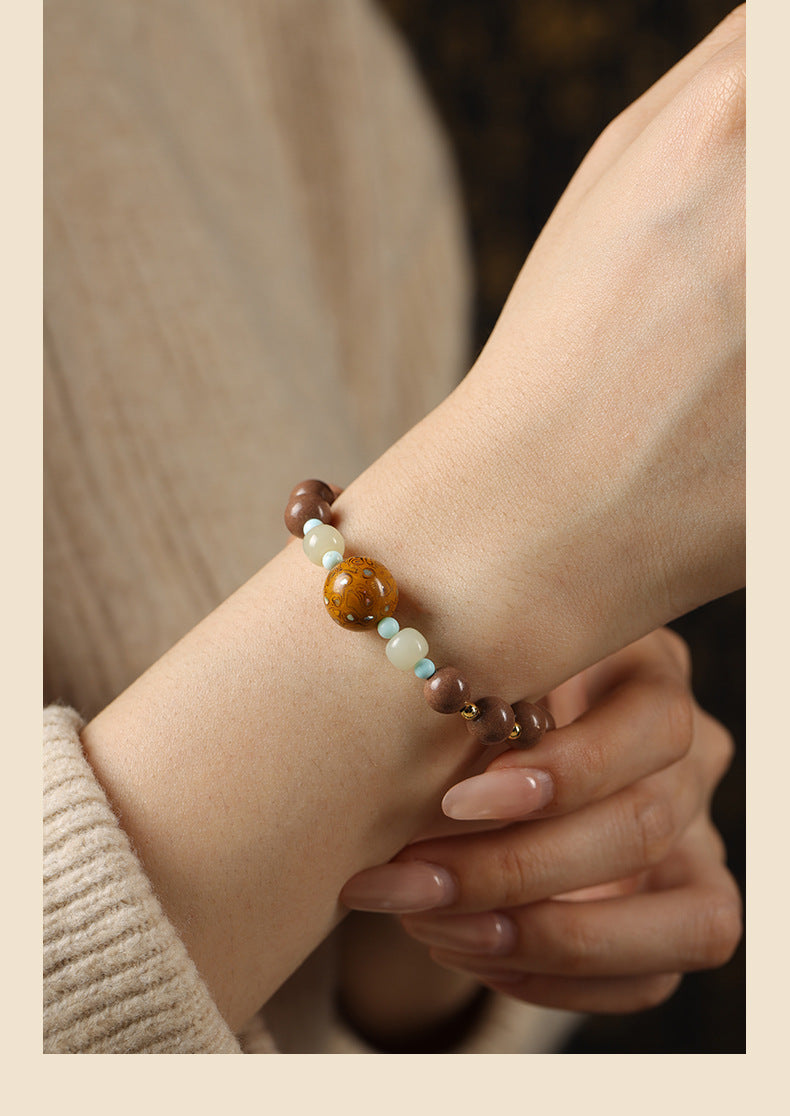 Zen-Style White Dragon Saliva Lacquer Bead Bracelet