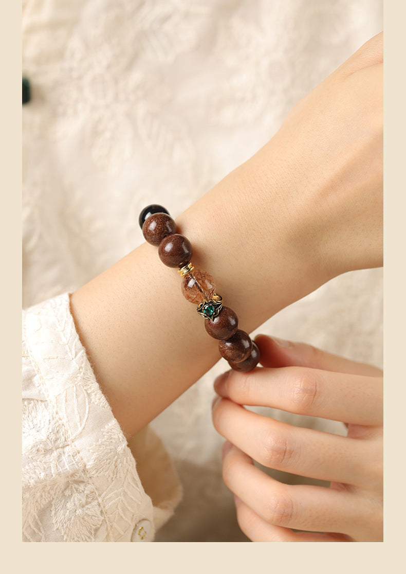 Black Crystal Super Seven Goose Pear Incense-Bead Bracelet