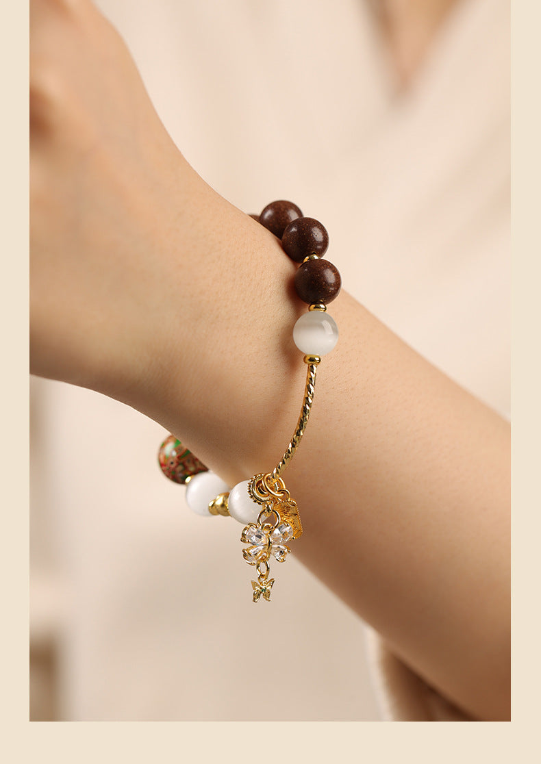 Intangible Cultural Heritage Cat's Eye Stone Ping'an Xile Sand Gold Single-Circle Bracelet