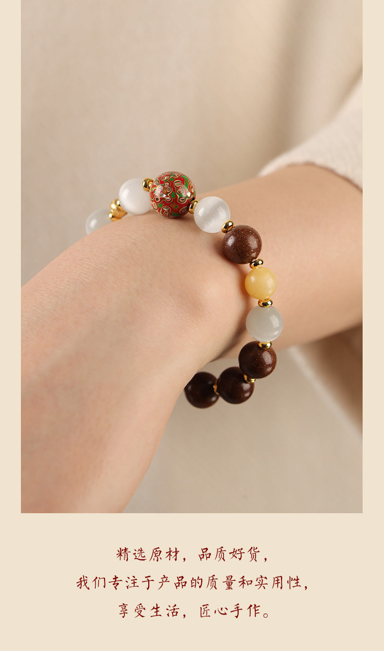 Intangible Cultural Heritage Cat's Eye Stone Ping'an Xile Sand Gold Single-Circle Bracelet